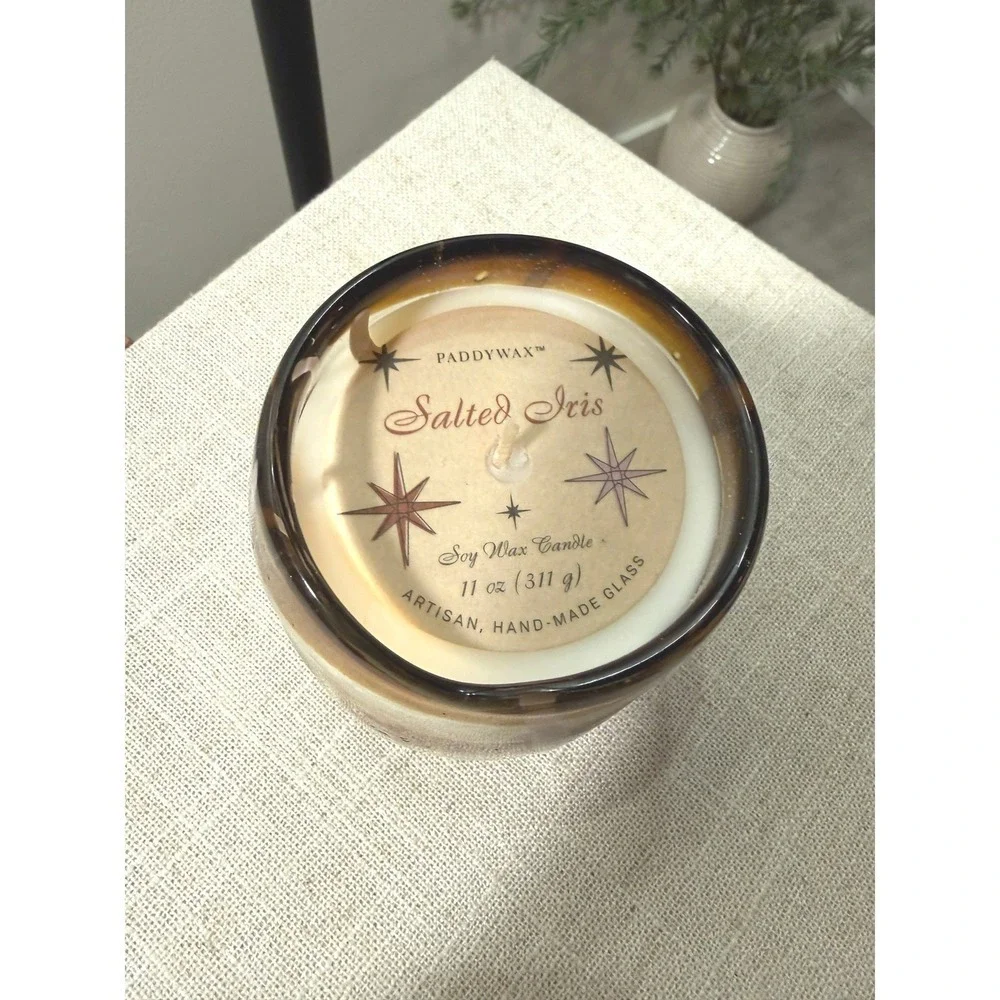 Paddywax Candle salted iris 11oz Swirl‎ Glass Jar midcentury artisanal glass lg